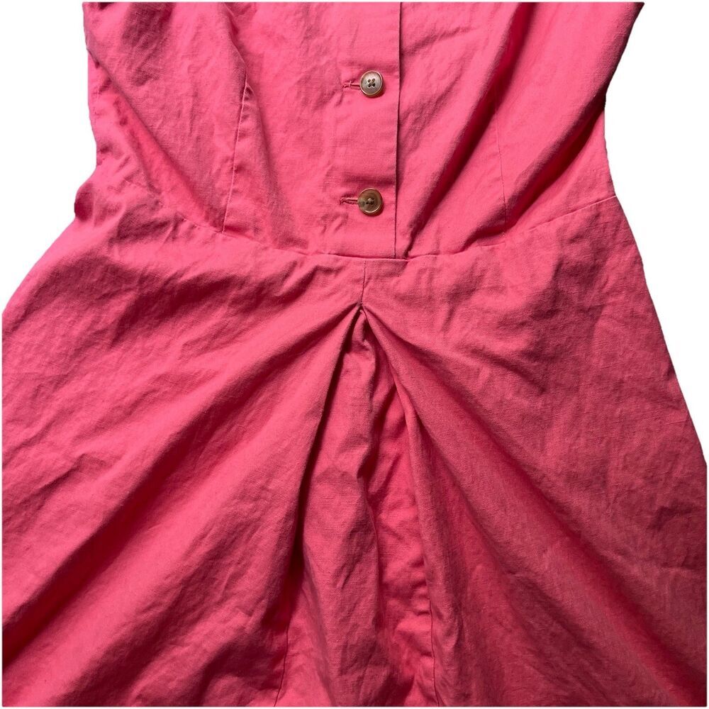 LL Bean Freeport Maine Button Front Sleeveless Pleated Dress Salmon Size 12P - Picture 5 of 13